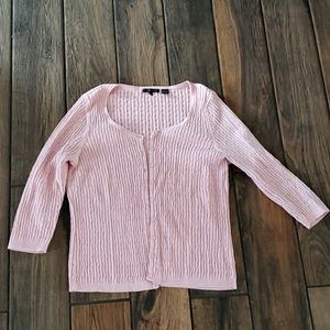 JEANNE PIERRE Pink and Cream Ribbed Cardigan Sweater
